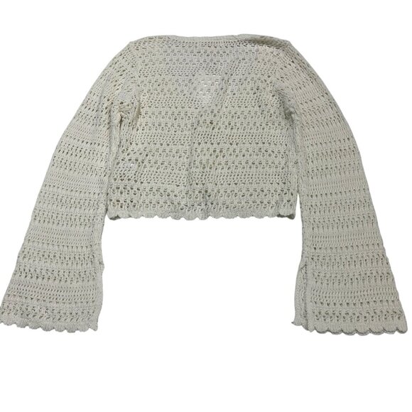 L Space Cardigan L White Crochet Open Knit Cropped Tie Front‎ Boho Hippie Beach - Picture 4 of 11